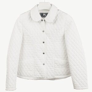 Burberry White Quilted Snap-Closure Peter Pan Collar Jacket